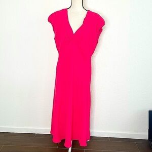 VINTAGE RENA ROWAN Pink Sleeveless V-neck Short Sleeve Dress Size 18 Zipper Back